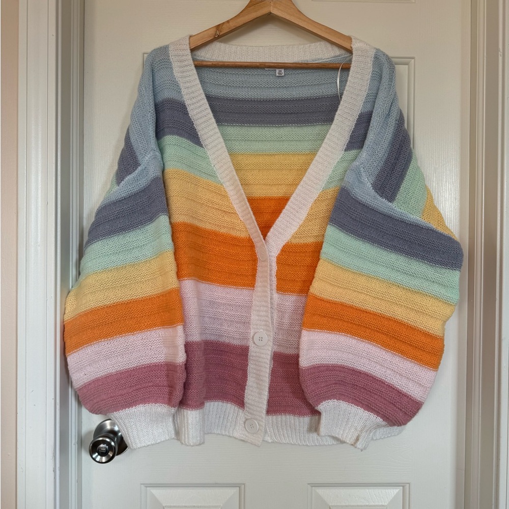Chic Soul Rainbow Puff Sleeved Cardigan
